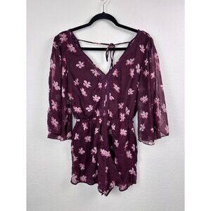 Abercrombie and Fitch women's‎ XS burgundy floral bell sleeve romper v-neck